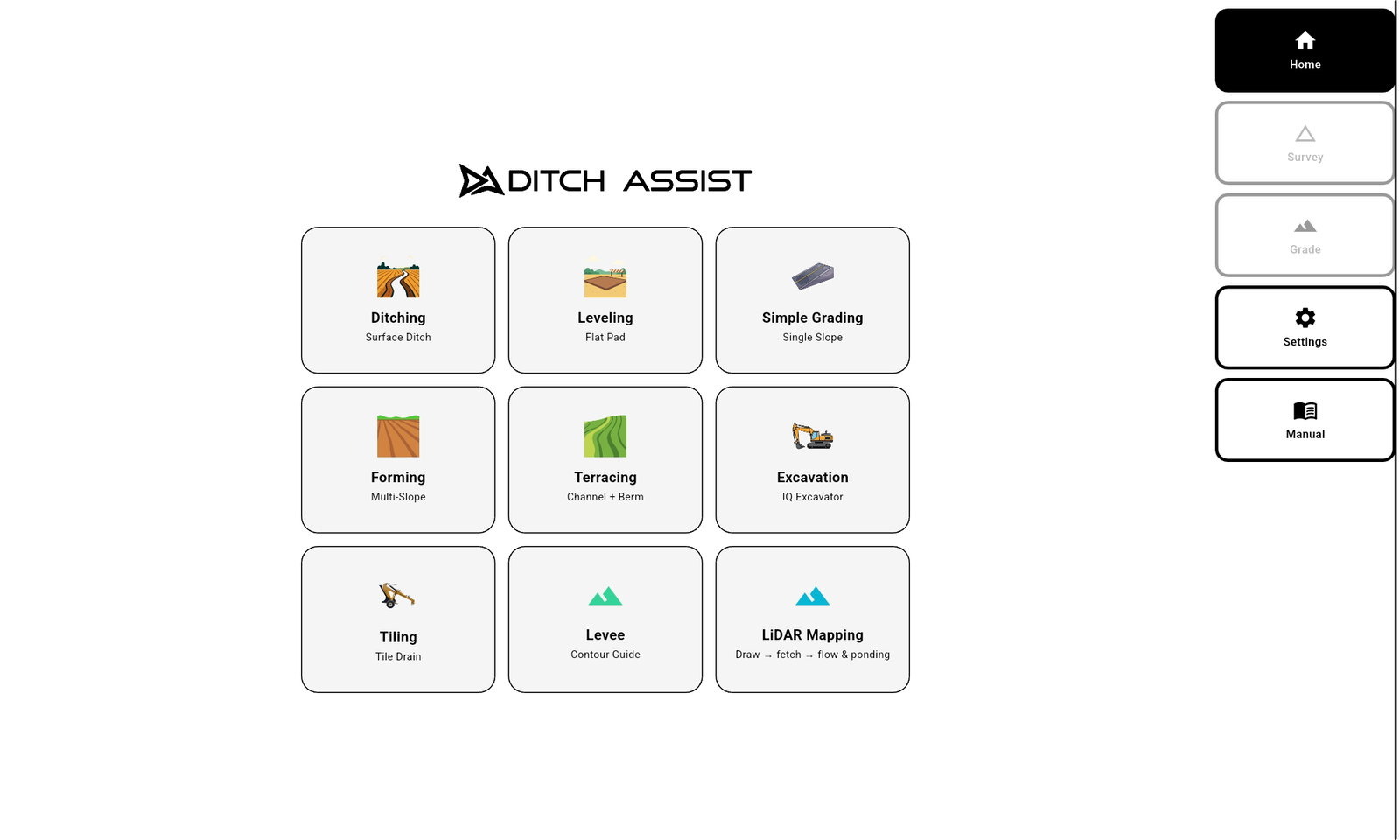 Ditch Assist app home screen